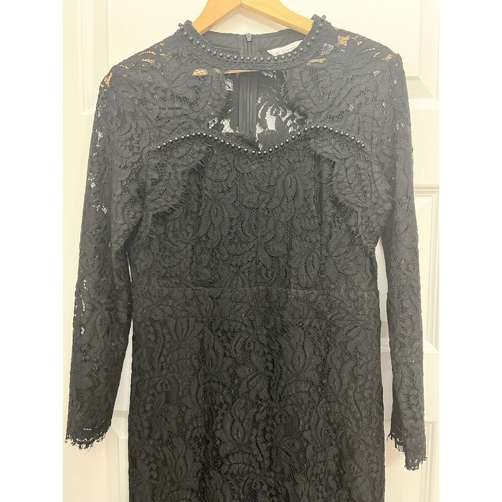 Whimsigoth Black Crochet Floral Lace Long Sleeve Midi Dress Sz  L Beaded Siryun - Picture 3 of 16